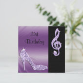Lilac Stiletto & Treble Clef 21e Verjaardag Kaart (Staand voorkant)