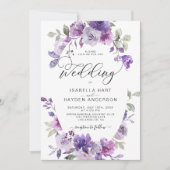 Lilac Stof Paars Mauve Bloemige Elegante Trouw Kaart (Voorkant)