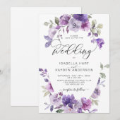 Lilac Stof Paars Mauve Bloemige Elegante Trouw Kaart (Voorkant / Achterkant)