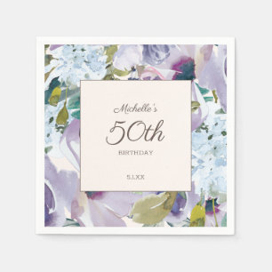 Lilac Stofblauw Aquarel Bloemen 50e Verjaardag Servet