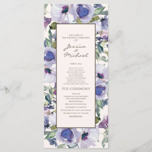 Lilac Stofblauw Boho Bloemen Huwelijksprogramma Programmakaart