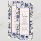 Lilac Stofblauw Boho Bloemen Huwelijksprogramma Programmakaart (Voorkant / Achterkant)