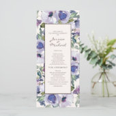 Lilac Stofblauw Boho Bloemen Huwelijksprogramma Programmakaart (Staand voorkant)