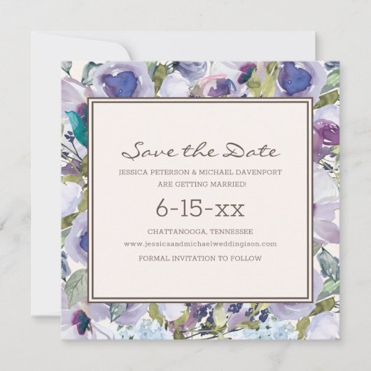 Lilac Stofblauw Boho Bloemige Trouw Save Date (Voorkant)