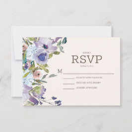 Lilac Stofblauw Boho Waterverf Bloem Bruiloft RSVP Kaartje