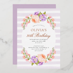 Lilac Streep en Bloei Verjaardags Brunch Feest Folie Uitnodiging