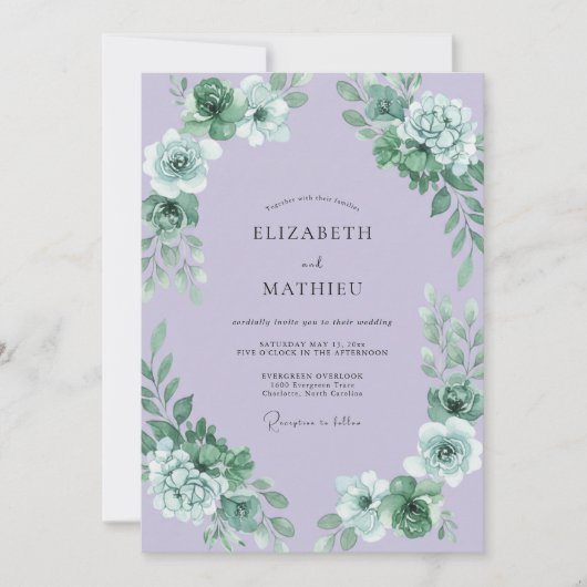 Lilac Succulent Eucalyptus Bruiloft Kaart (Voorkant)