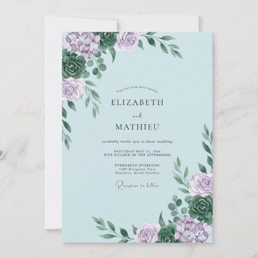 Lilac Succulente Loof Eucalyptus Bruiloft Kaart (Voorkant)
