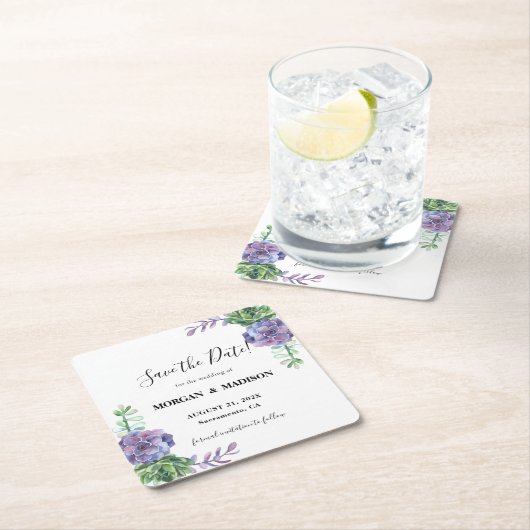 Lilac succulenten Huwelijk Save the Date Kartonnen Onderzetters (Insitu)