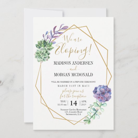 Lilac succulenten Ontvangst uitnodiging voor elope (Voorkant)