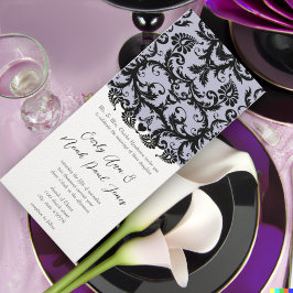 Lilac Trim Zwarte Damast Krullen Trouw Uitnodiging