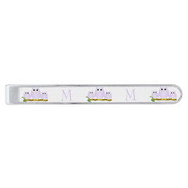 Lilac Uilen Ontwerp Met Monogram Verzilverde Dasspeld