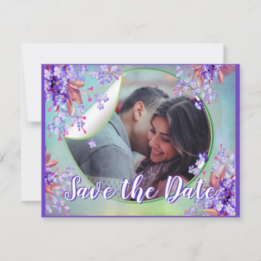 Lilac Verget-mij-niet bloem Save the dates Aankondiging (Voorkant)