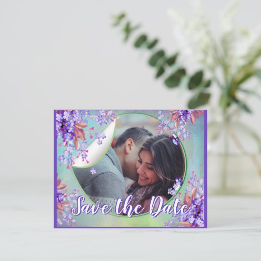 Lilac Verget-mij-nietje Bloem Save the dates Aankondiging (Staand voorkant)
