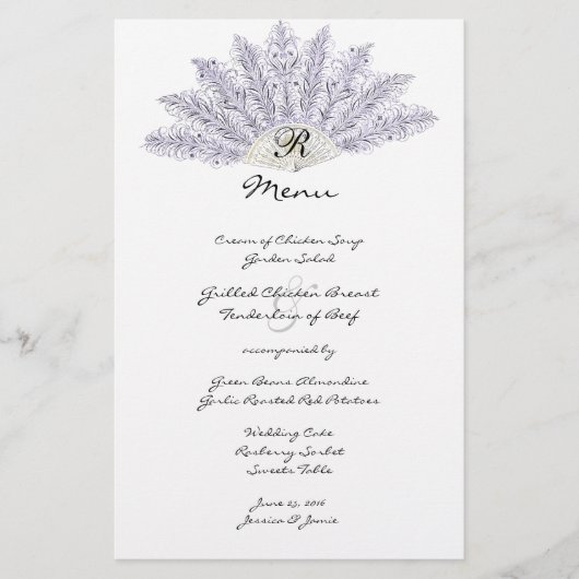 Lilac Vintage Veerwaaier Trouwmenu (Voorkant)