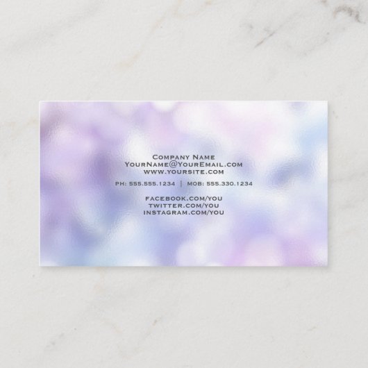 Lilac  Violet en Blauwe Bokeh Marmer Visitekaartje (Achterkant)