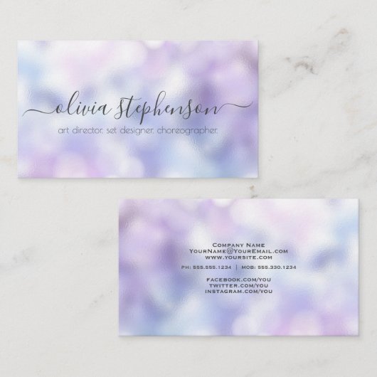 Lilac  Violet en Blauwe Bokeh Marmer Visitekaartje (Voorkant / Achterkant)