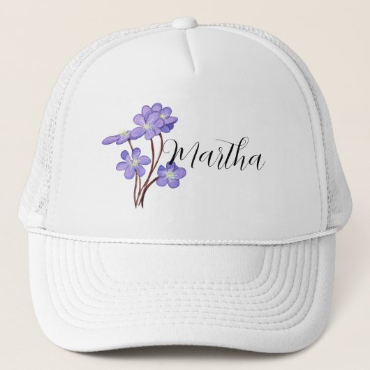 Lilac Watercolor bloem met naam Trucker Hoed Trucker Pet (Voorkant)
