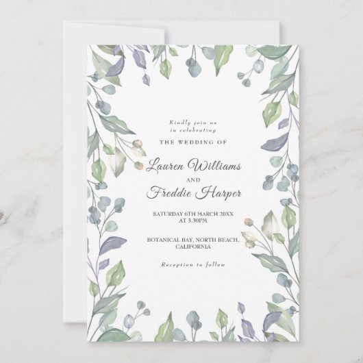 Lilac Watercolor Bloemen Foto Bruiloft Kaart (Voorkant)