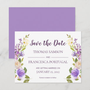 Lilac Watercolor Bloemen Huwelijk Sla de Datum Kaa Kaart