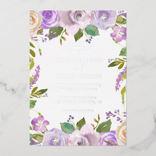 Lilac Watercolor Bloemige Elegante Trouw Folie Uitnodiging