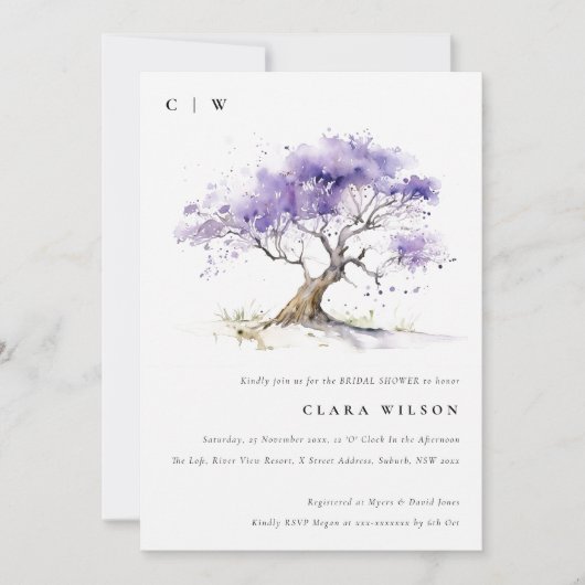 Lilac Watercolor Jacaranda Boom Bruidsmeisjesfeest Kaart (Voorkant)