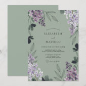 Lilac Waterverf Blad Bruiloft Kaart (Voorkant / Achterkant)