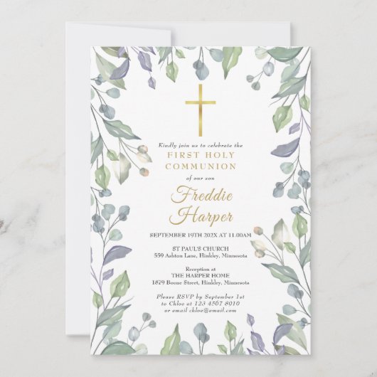 Lilac Waterverf Bloemen Eerste Heilige Communie Kaart (Voorkant)