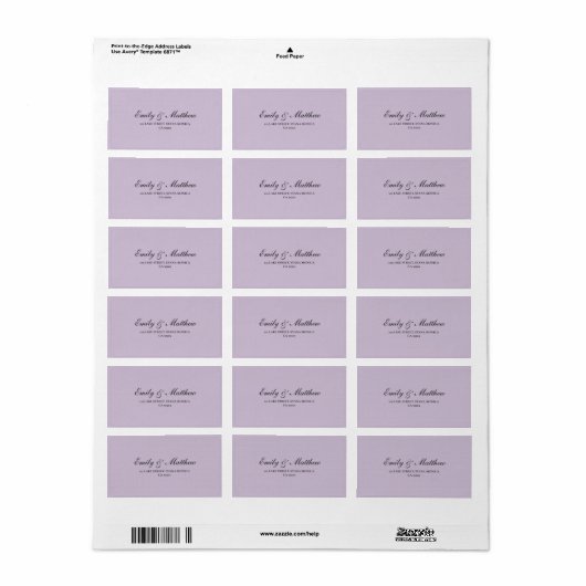 Lilac Wedding Return Address Label (Full Sheet)