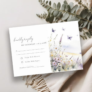Lilac Wilde Bloem Vlinder Veld Trouwreceptie RSVP Kaartje