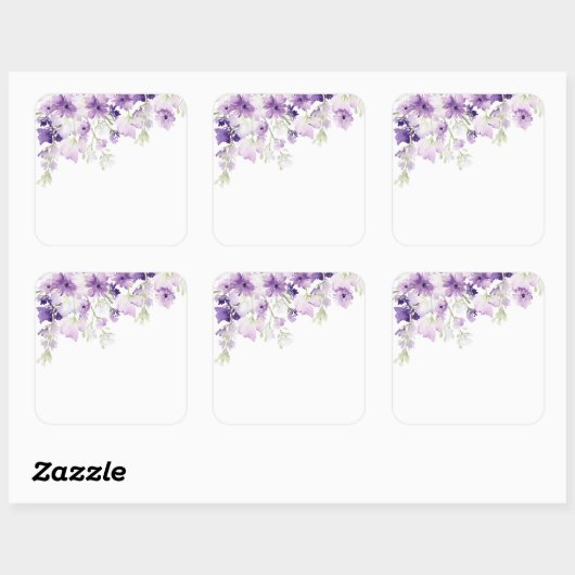 Lilac wilde bloemen bruidsdouche vierkante sticker (Vel)