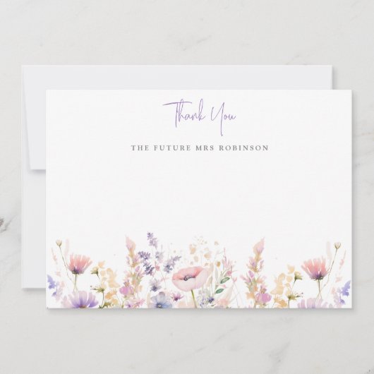 Lilac Wilde Bloemen Bruiloftsborrel Bedankkaart (Voorkant)
