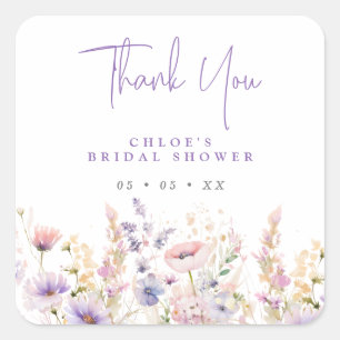Lilac Wilde Bloemen Dank Je Bruidsfeest Favor Vierkante Sticker