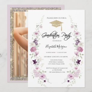 Lilac Wilde Bloemen Diamanten Frame Foto Afstudere Kaart