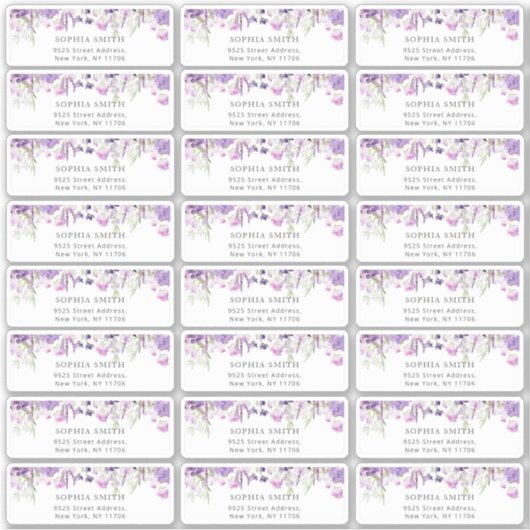 Lilac wilde bloemen gasten adreslabel sticker (Voorkant)
