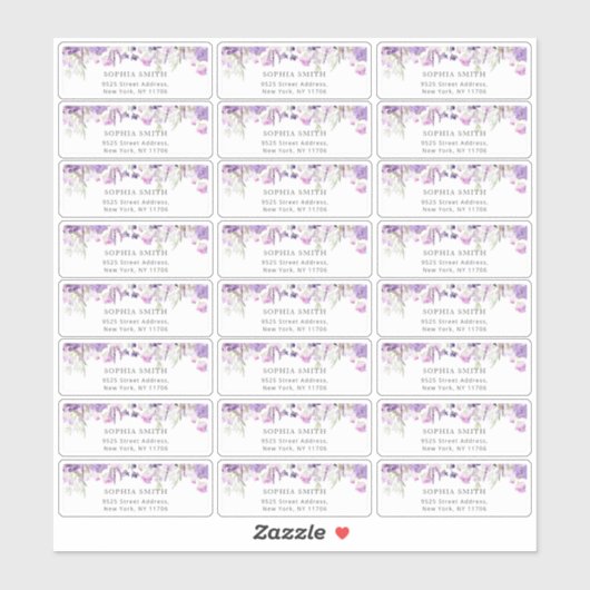 Lilac wilde bloemen gasten adreslabel sticker (Vel)
