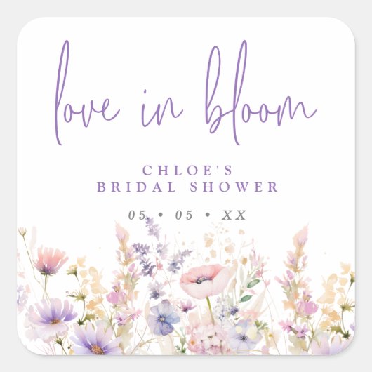Lilac wilde bloemen Love In Bloom bruiloft Vierkante Sticker (Voorkant)