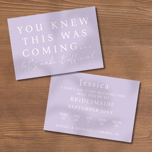 Lilac Will You Be My Bridesmaid Proposal Card Kaart