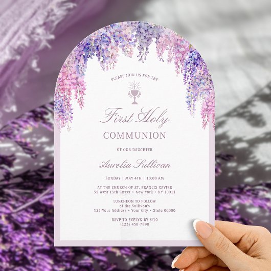 Lilac Wisteria Boog Eerste Communie Kaart