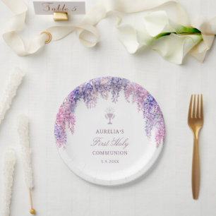 Lilac Wisteria Boog Eerste Communie Papieren Bordje