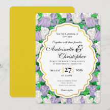 Lilac & Witte Roos Huwelijksuitnodiging met Gouden