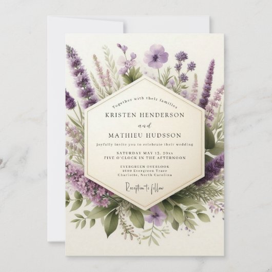 Lilac Zachte Wilde Bloemen Bruiloft Kaart (Voorkant)