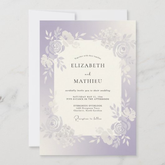 Lilac Zilveren Rozen Bruiloft Kaart (Voorkant)