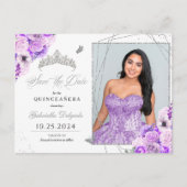 Lilac & Zilveren Tiara Quinceañera Fotokaart Briefkaart (Voorkant)
