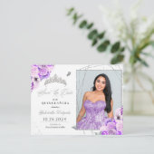 Lilac & Zilveren Tiara Quinceañera Fotokaart Briefkaart (Staand voorkant)