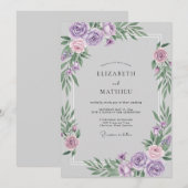 Lilac Zilveren Waterverf Bruiloft Kaart (Voorkant / Achterkant)