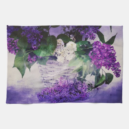 Lilacs and Basket Theedoek (Horizontaal)
