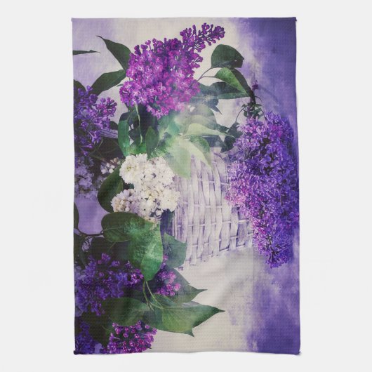 Lilacs and Basket Theedoek (Verticaal)
