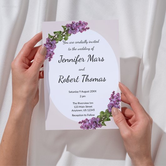 Lilacs and Cream Wedding Invitation Kaart
