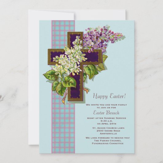 Lilacs and Crucifix Easter Invitation Kaart (Voorkant)